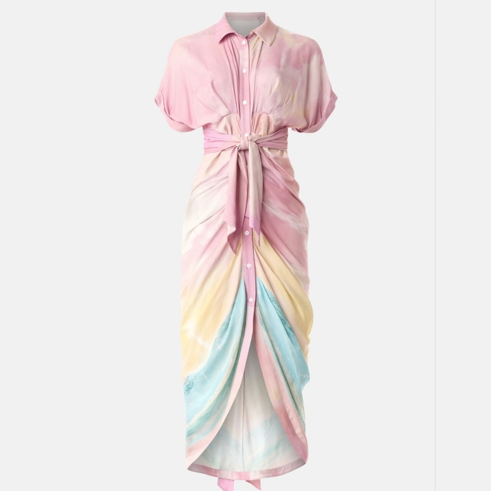 Le Supurbe Miko Pastel Tie-Dye Button-Front Maxi Dress - Pink